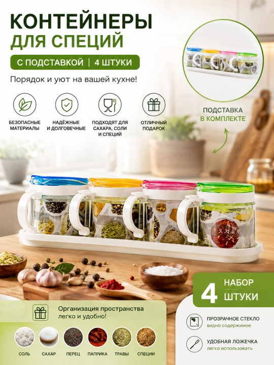 Контейнеры для специй 4 шт с поставкой - 