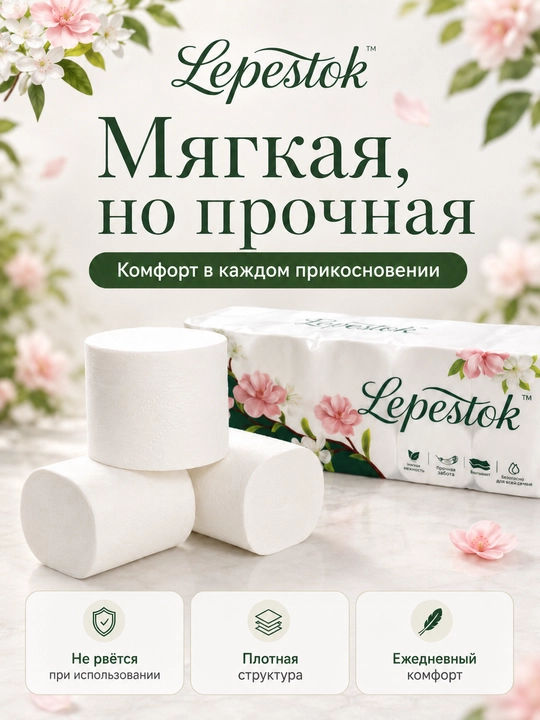 Туалетная бумага Lepestok, 6-слойная, в рулоне, 10 штук