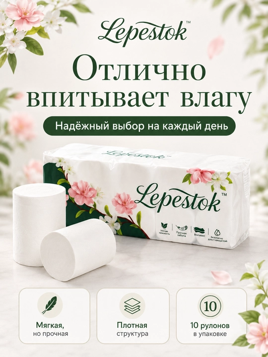 Туалетная бумага Lepestok, 6-слойная, в рулоне, 10 штук