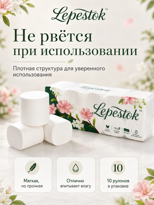 Туалетная бумага Lepestok, 6-слойная, в рулоне, 10 штук