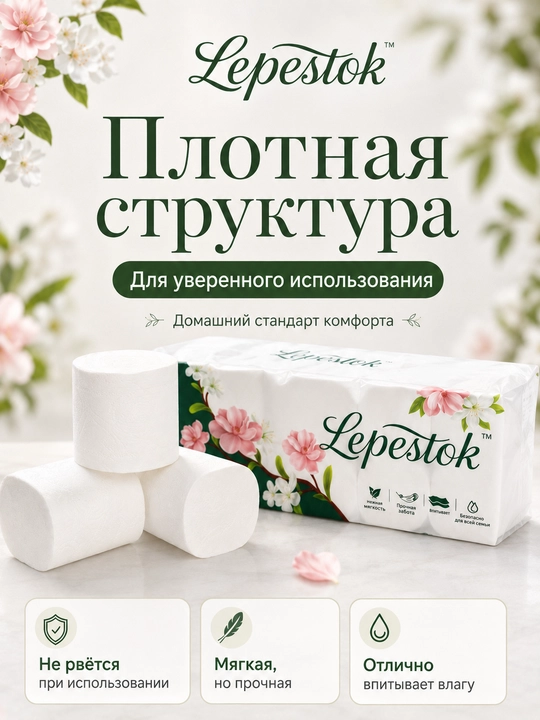 Туалетная бумага Lepestok, 6-слойная, в рулоне, 10 штук