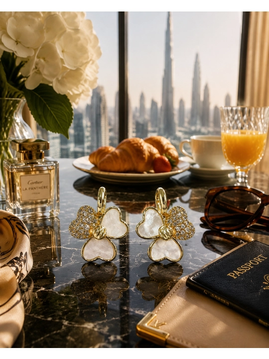 Серьги женские, Van Cleef, с фианитами, золотистые и серебристые