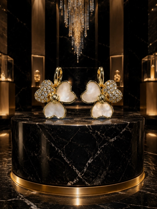 Серьги женские, Van Cleef, с фианитами, золотистые и серебристые