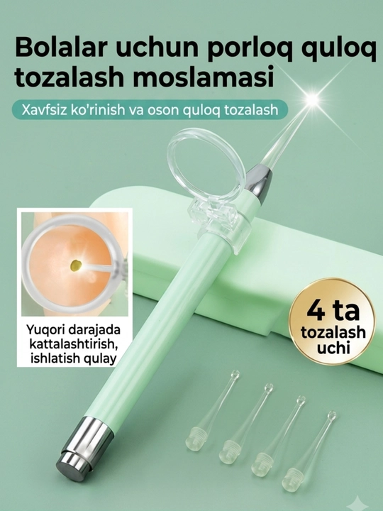 LED chiroqli va oynali quloq tozalash moslamasi, bolalar va kattalar uchun