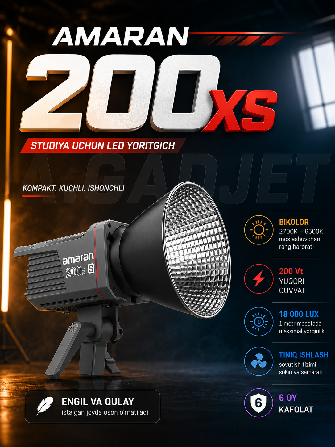 Foto va video uchun studiya yoritgichi Amaran 200X S Bi-Color 2700–6500K (200W)
