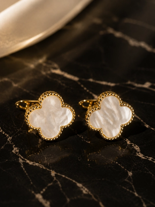 Серьги женские, Van Cleef, с фианитами, золотистые и серебристые