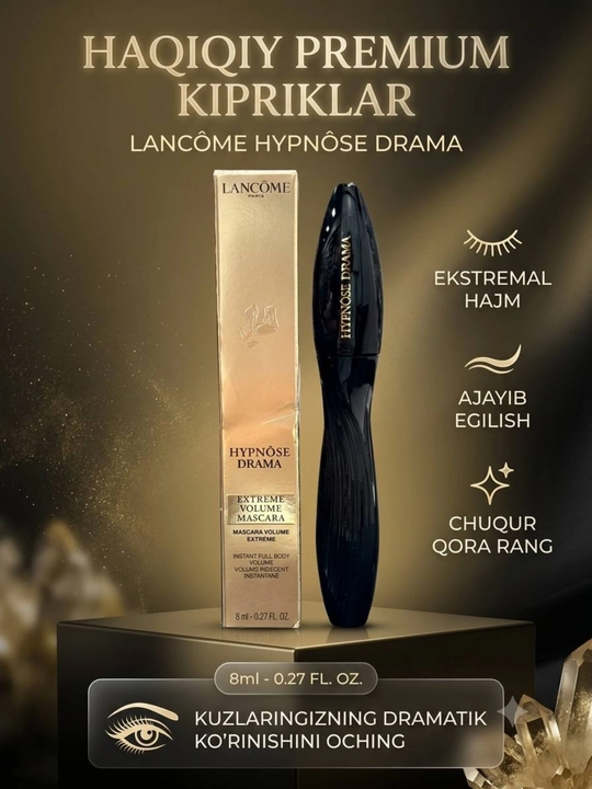 Lancôme Hypnôse Drama 8 ml original kiprik uchun hajm beruvchi qora maskara - 