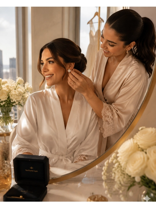 Серьги женские, Van Cleef, с фианитами, золотистые и серебристые