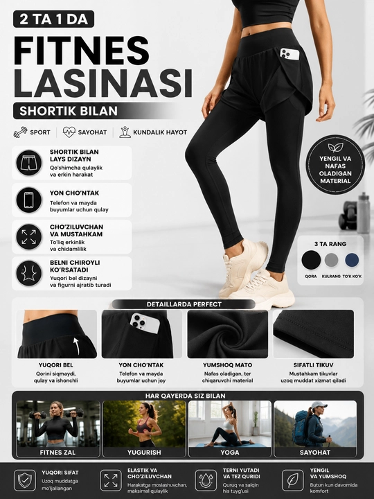 Ayollar sport losinasi, yuqori belli leggings, fitness va kundalik kiyim uchun - 