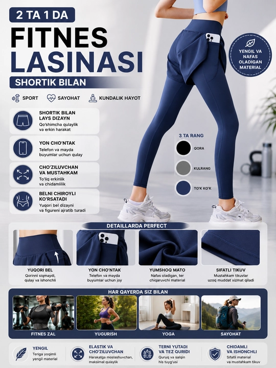 Ayollar sport losinasi, yuqori belli leggings, fitness va kundalik kiyim uchun - 
