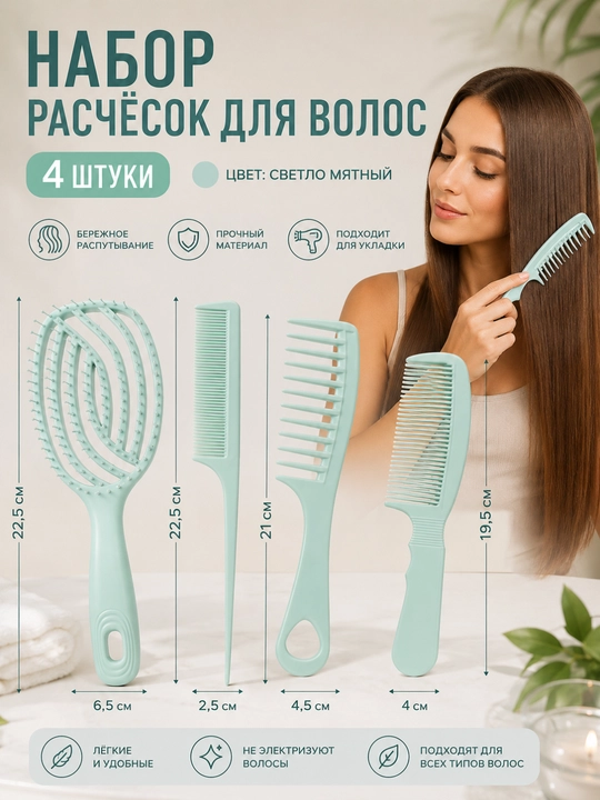 Набор расчесток, 8 шт, для укладки волос - 