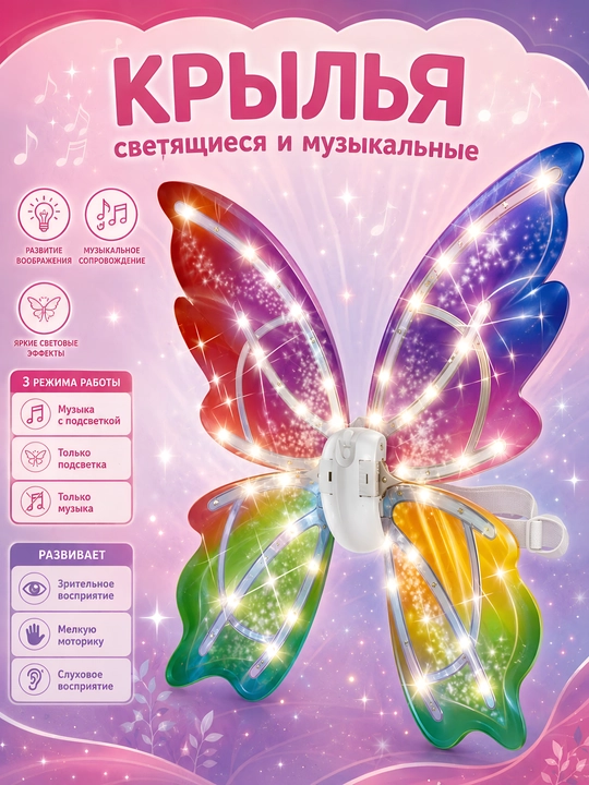 Elektr kapalak qanotlari yoritgichli va musiqali bolalar uchun karnaval kostyumi - 