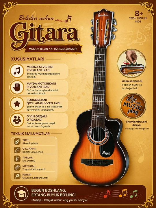 Bolalar gitarasi, akustik gitara, bolalar gitarasi, musiqa asbobi - 
