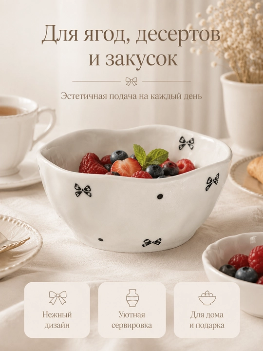 Bantik naqshli oq keramika idishlar LÄTT LIV, 4 dona