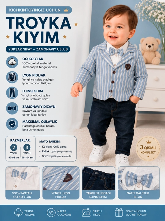 Детский костюм, комплект из трех предметов, костюм, рубашка и брюки - 