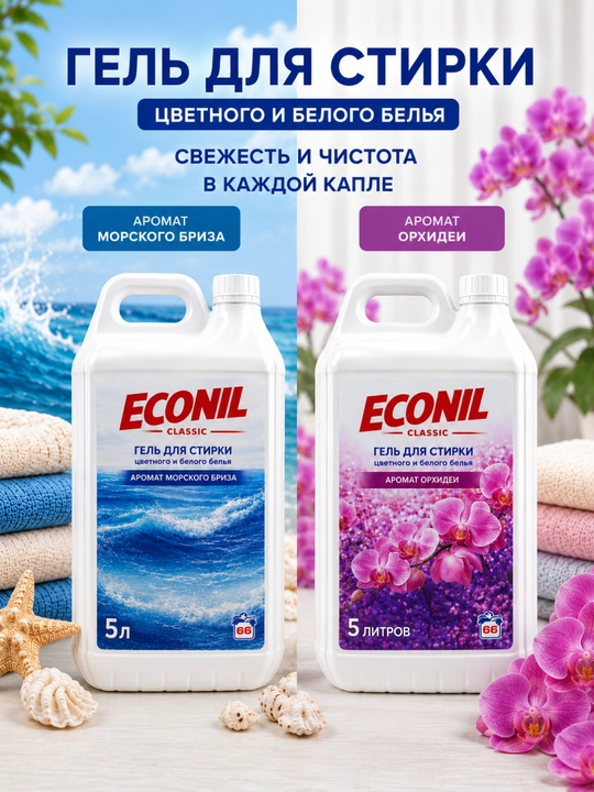 Гель для стирки Econil, 10 л, жидкий стиральный порошок