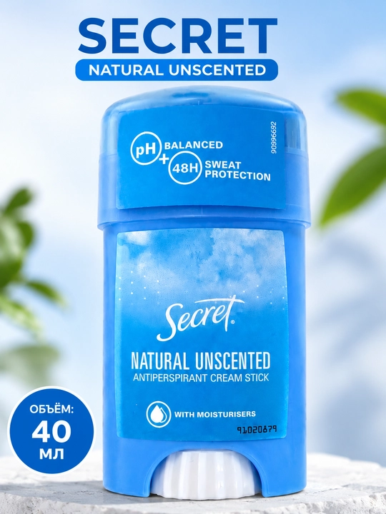 Secret Natural Unscented кремовый антиперспирант-стик, без отдушки, 40 мл