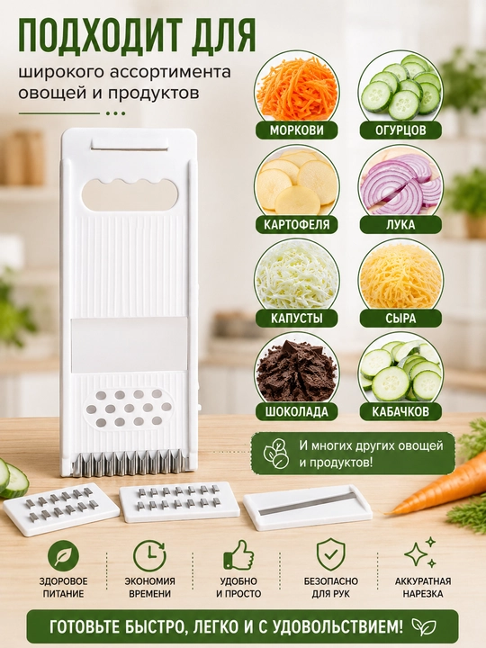 5 tasi 1 da sabzavot uchun terka, nasadkali qirg‘ich va meva-sabzavot kesgich