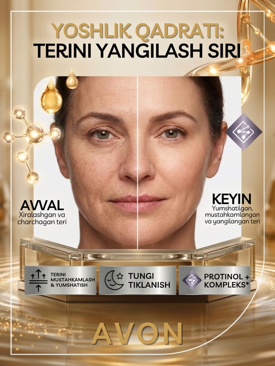 Avon Anew Ultimate ajinlarga qarshi, terini mustahkamlovchi va yumshatuvchi tungi krem