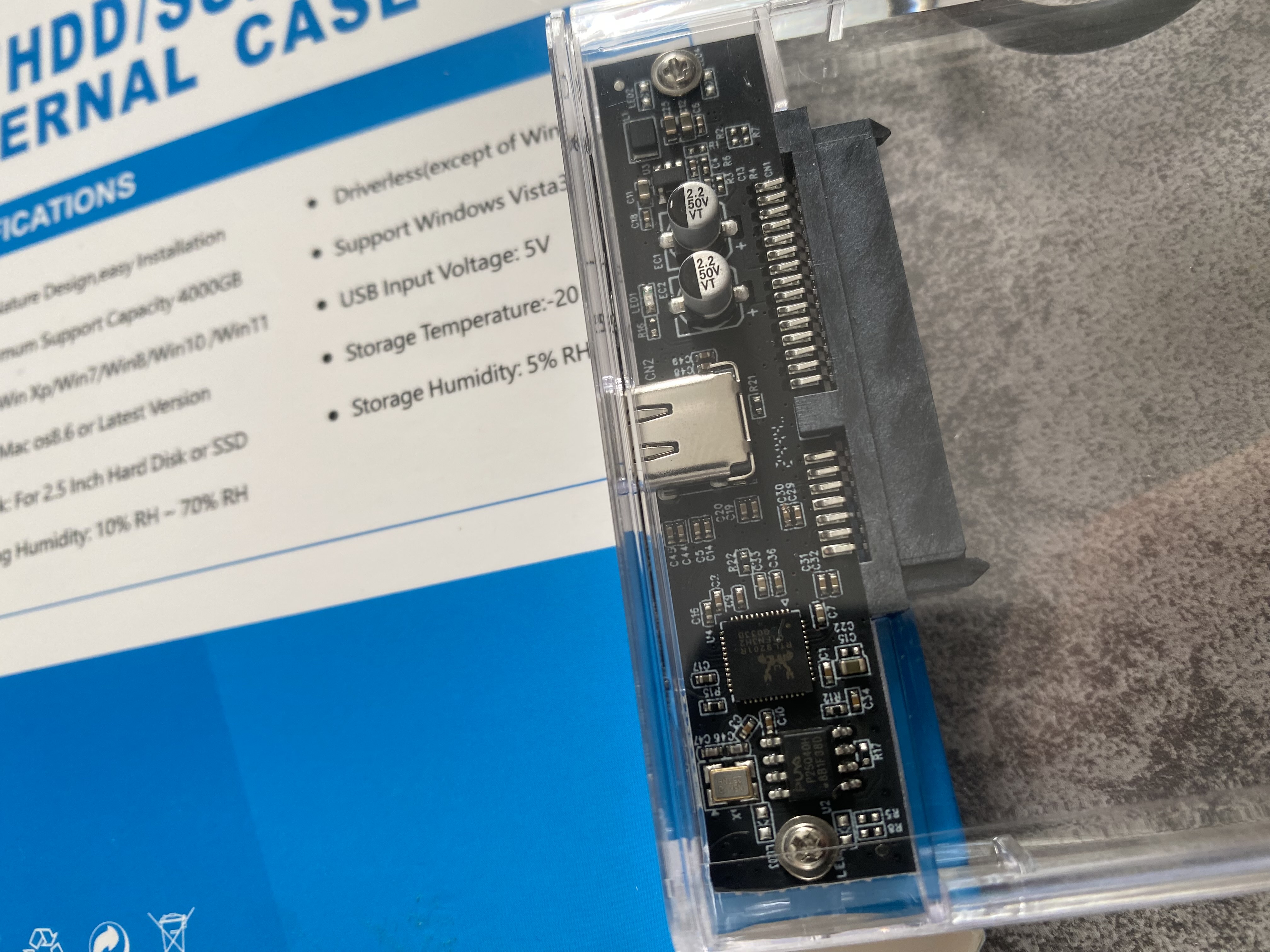 SSD и HDD кейс, 2.5", внешний корпус для жесткого диска до 4 Тб, USB 3.1, USB на Type-C