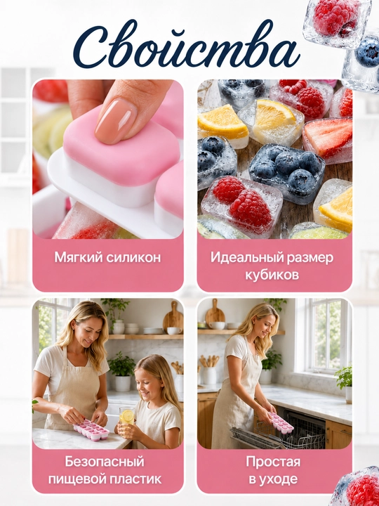 Silikon va plastikdan forma qopqoqli muz va desert uchun, 36ta kubikli