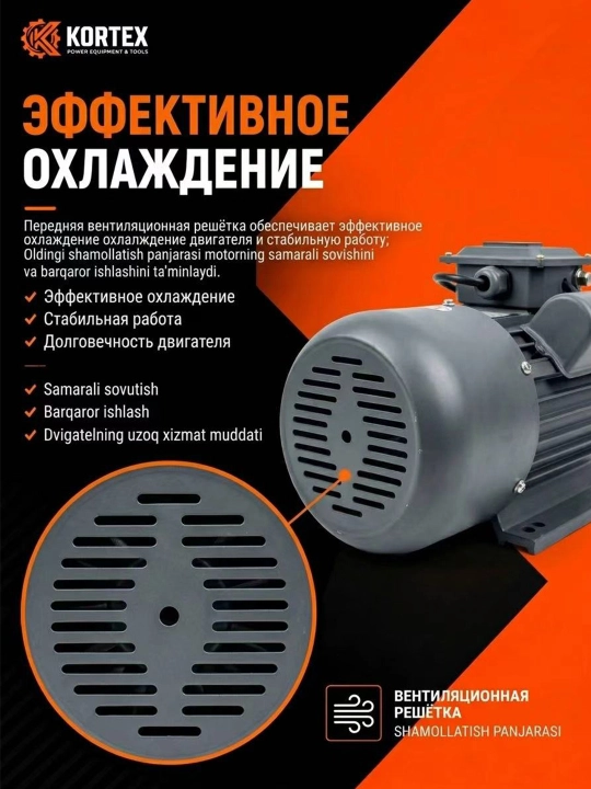 Bir fazali elektrodvigatel 220V 50Gts 3000 ayl/min IP55 sokin, ishonchli