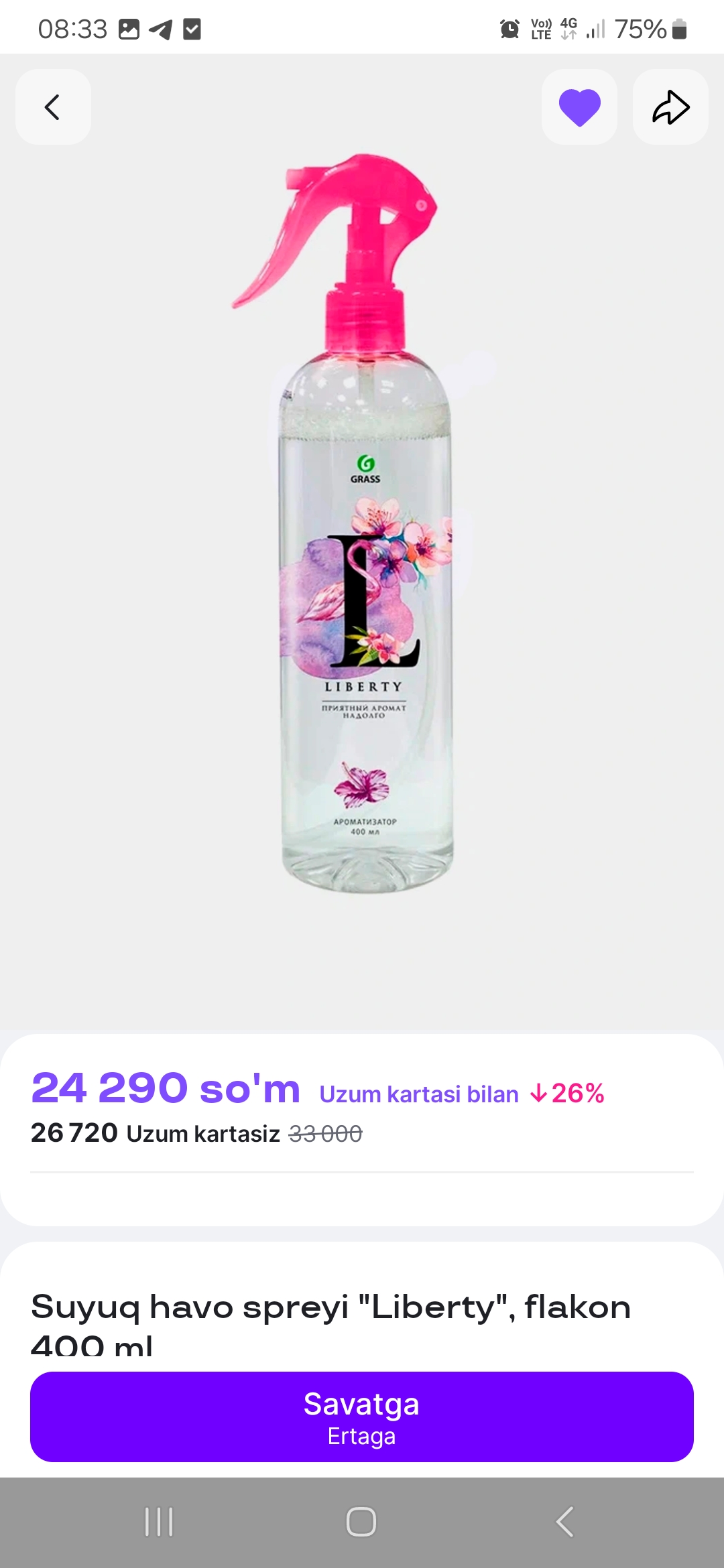 Suyuq havo spreyi "Liberty", flakon 400 ml