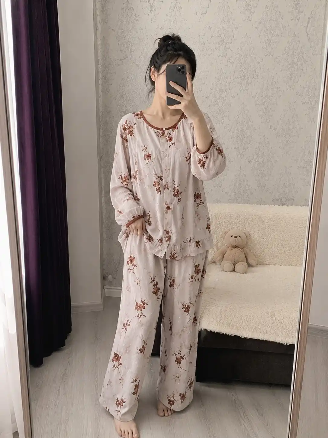 Ayollar uchun pijama to‘plami, yengil va nafas oladigan uy kiyimi, keng fason