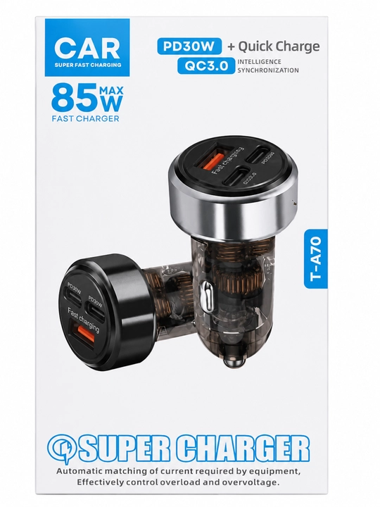 Автомобильное зарядное устройство 85W PD30W QC3.0 Type-C + 2 USB 12-24V T-A70 - 