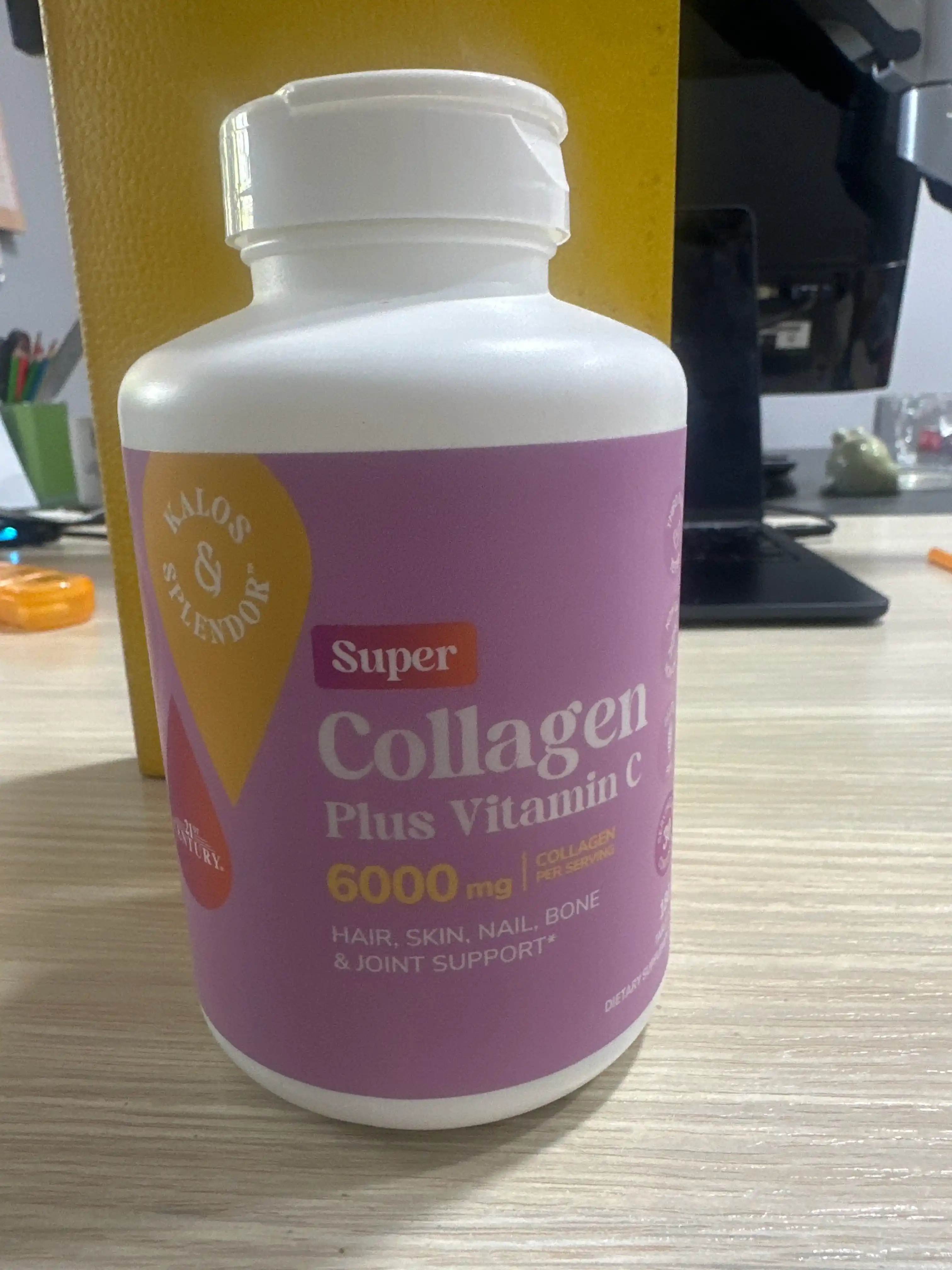 Kollagen + Vitamin C, 21st Century Collagen + Vitamin C, soch, tirnoq va bo‘g‘im, 180 tab, Halol