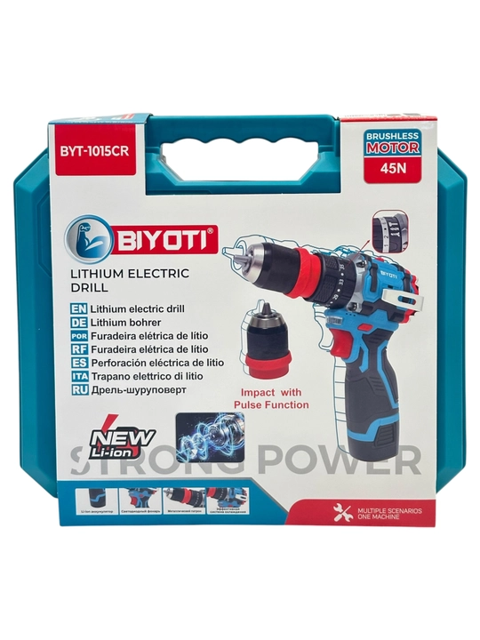 Аккумуляторный шуруповерт BIYOTI 1015CR бесщеточный с ударом 16.8V, 45 N/m, 2 патрона