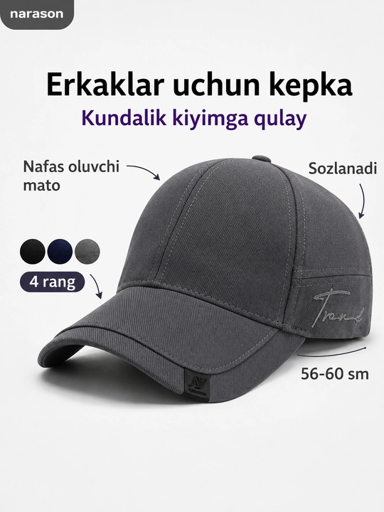 Erkaklar kepkasi, NARASON, klassik dizayn, sozlanadigan, 5 rang