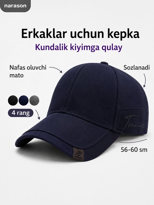 Erkaklar kepkasi, NARASON, klassik dizayn, sozlanadigan, 5 rang