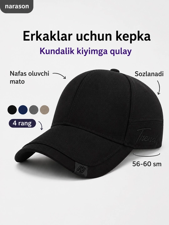 Erkaklar kepkasi, NARASON, klassik dizayn, sozlanadigan, 5 rang