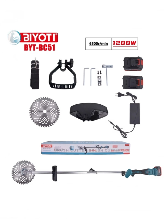 Akkumulyatorli cho'tkasiz o't o'rgich trimmer BIYOTI BYT-BC51 1200W, 6500 ayl/daq
