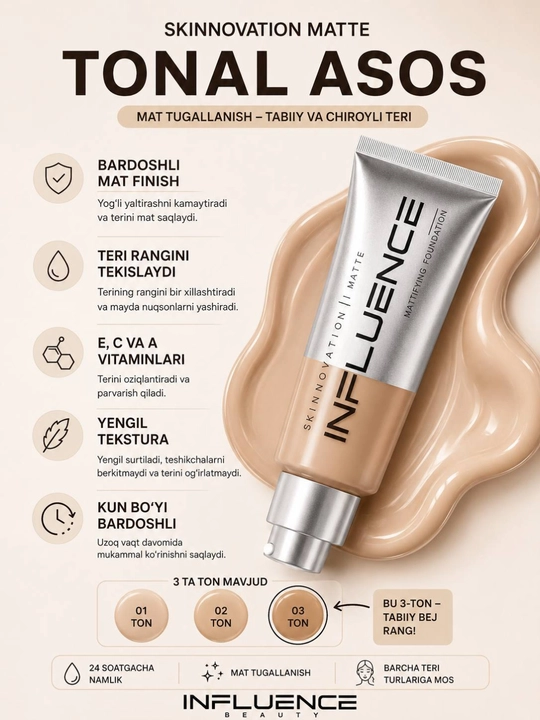 Influence Beauty Skinnovation Matte mat qoplamali tonal krem 25 ml - 