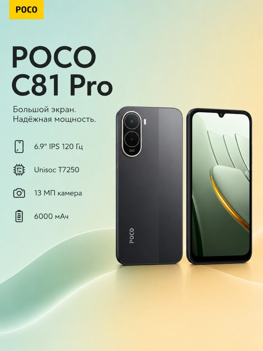 Смартфон POCO C81 Pro, 6000 мАч (тип.), 6.9", 13Мп - 
