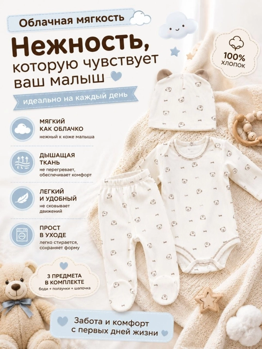 Комплект одежды для мальчика 3 предмета 100% хлопок