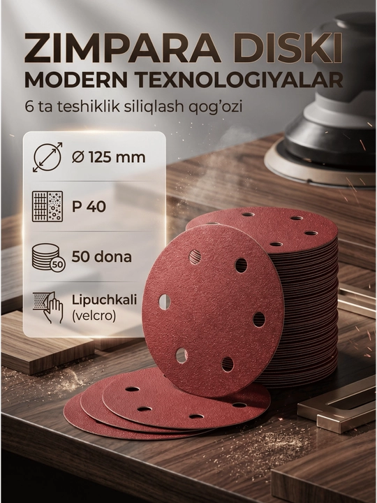 Diametri 125 mm bo‘lgan 6 ta teshikli yelimlagichli jilvirlash g‘ildiragi - 