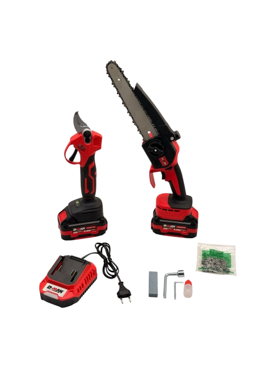 Аккумуляторный садовый набор D-MAX DM-0025/0800 21V (мини-пила 8" и секатор, 2 шт 4.0 Ач)