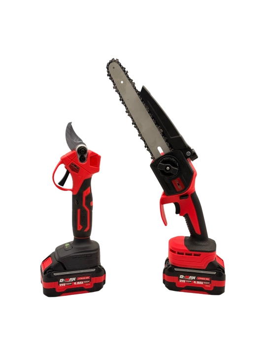Аккумуляторный садовый набор D-MAX DM-0025/0800 21V (мини-пила 8" и секатор, 2 шт 4.0 Ач)