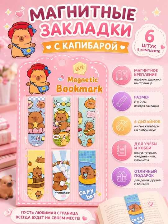 Точилка для карандашей, ластик, магнитные закладки  - 
