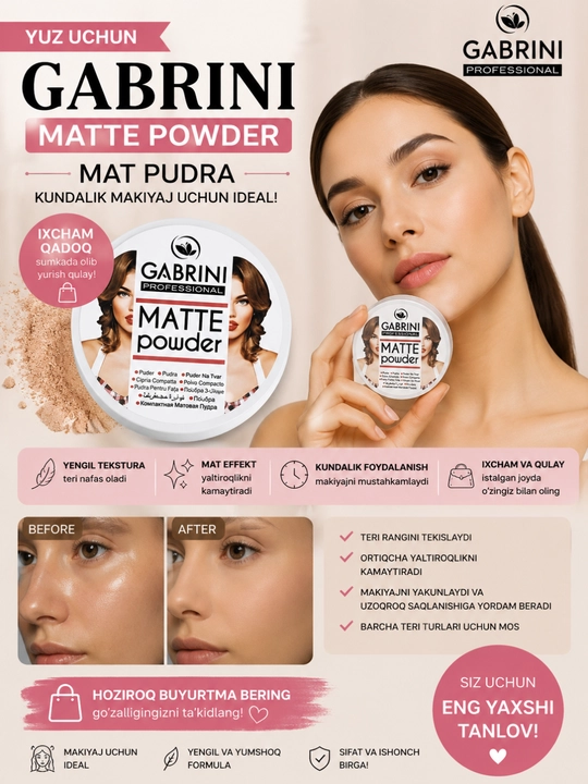 Yuz uchun mat pudra Gabrini Matte Powder ixcham pudra kundalik foydalanish - 