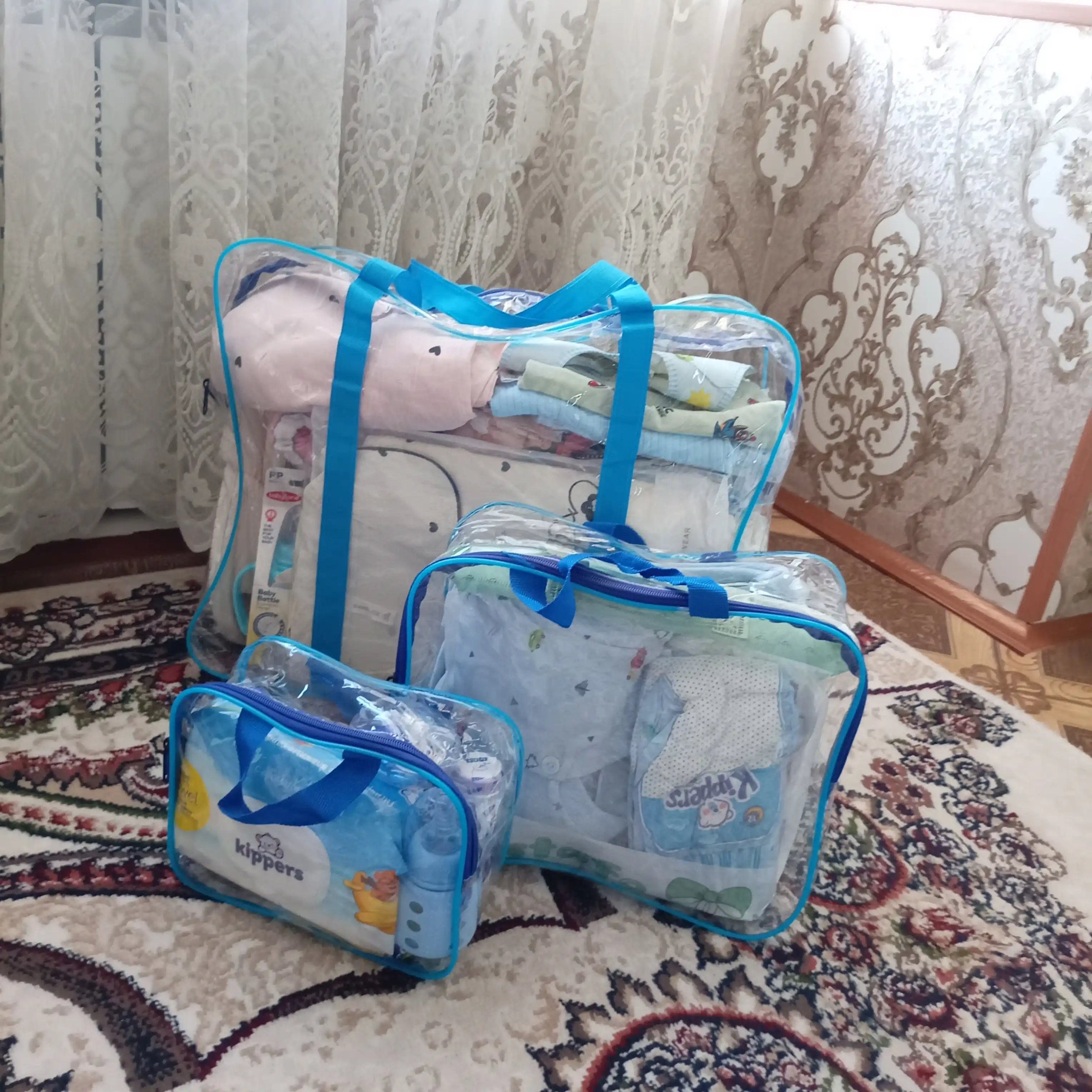 Прозрачные водонепроницаемые сумки для роддома (набор из 3 штук)