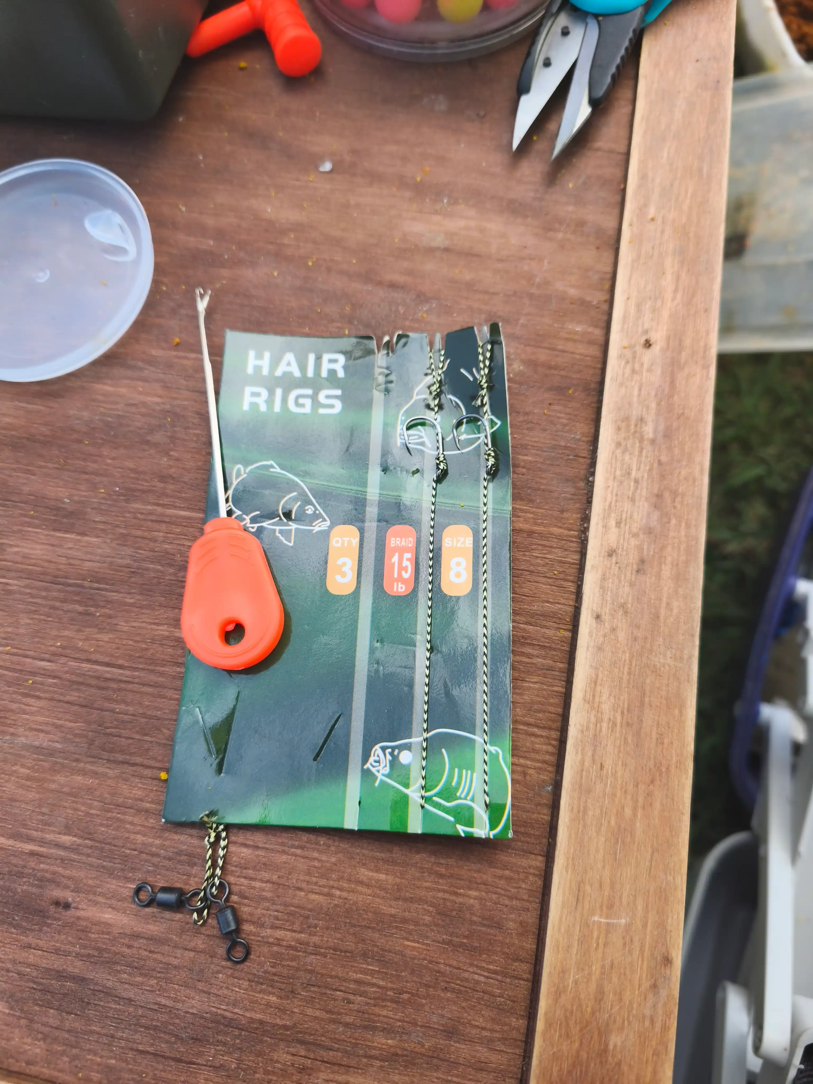 Hair Rig sochli montaj 3 dona, igna va stoporlar bilan, tayyor karp ilgagi