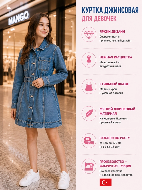 Джинсовая куртка для девочки стильная детская джинсовка 