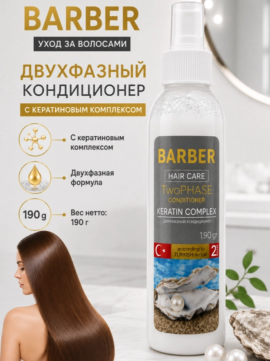 Soch va soqol uchun ikki fazali keratinli konditsioner BARBER, 190 g