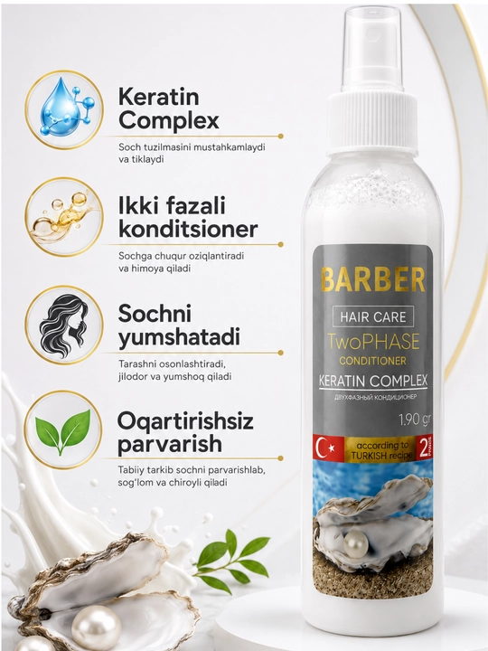 Soch va soqol uchun ikki fazali keratinli konditsioner BARBER, 190 g - 