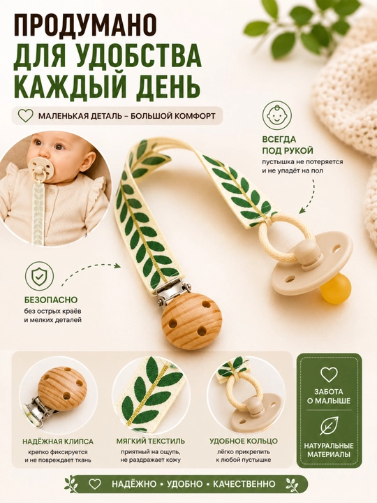Держатель для пустышки, Клипса для пустышки, Держатель для соски