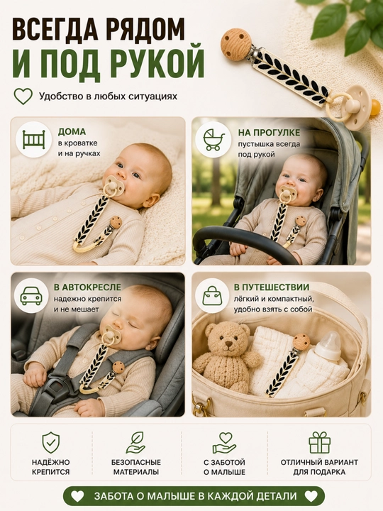 Держатель для пустышки, Клипса для пустышки, Держатель для соски